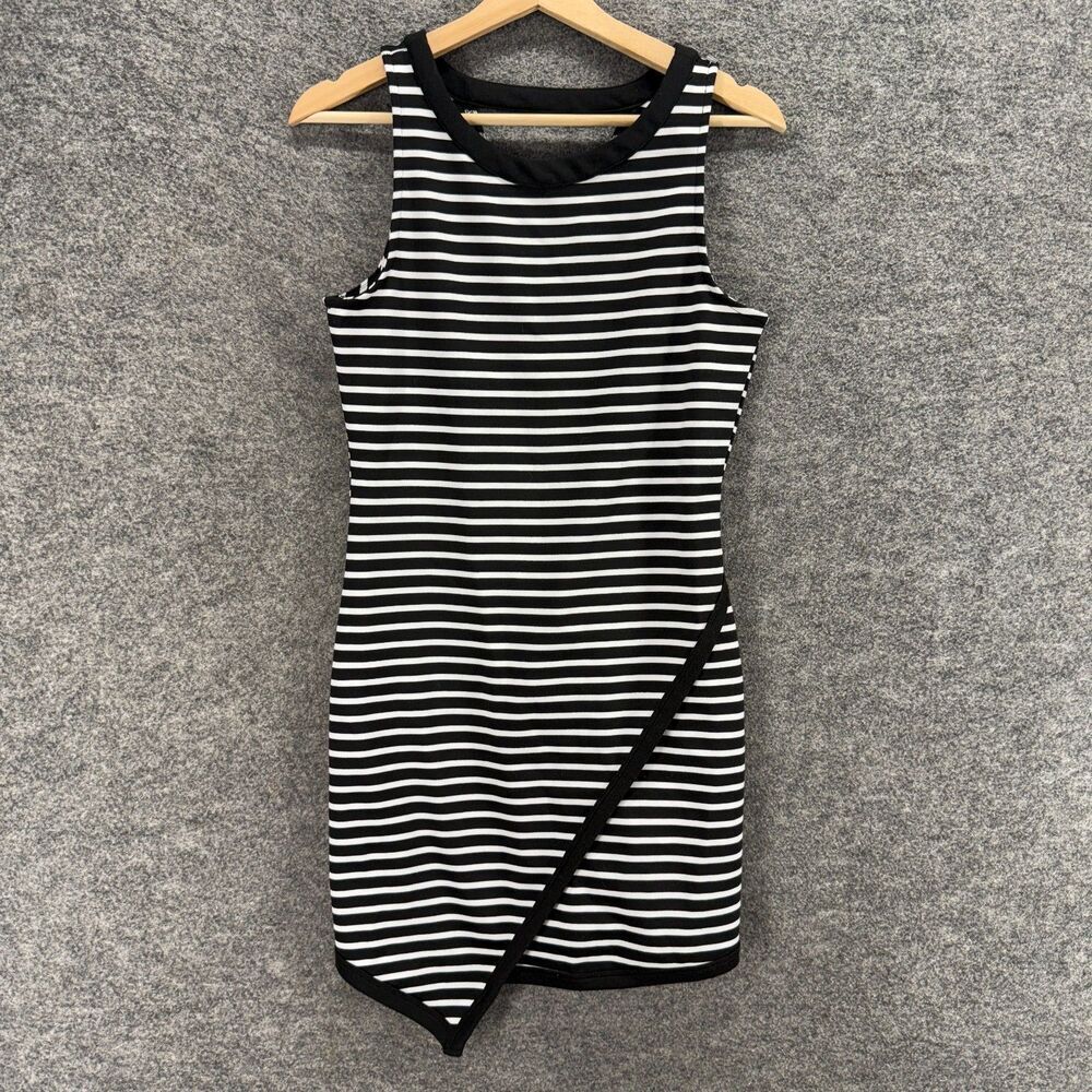 Jack Dress Women M Medium Black Striped Sheath Short Sleeveless Round Neck
